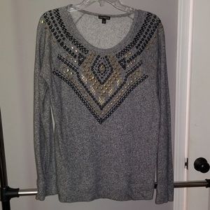 Express Grey Embellished Sweater